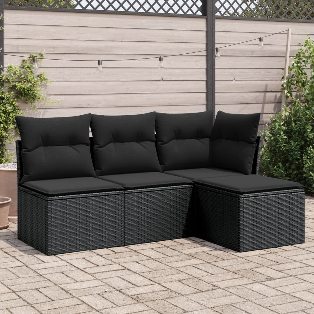 4-dijelni set vrtnih sofa od poliratana s jastucima crni