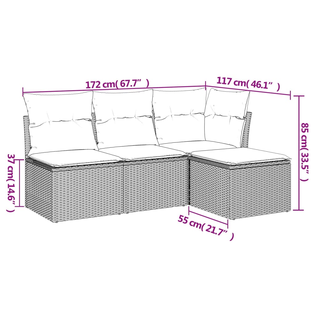4-dijelni set vrtnih sofa s jastucima bež od poliratana