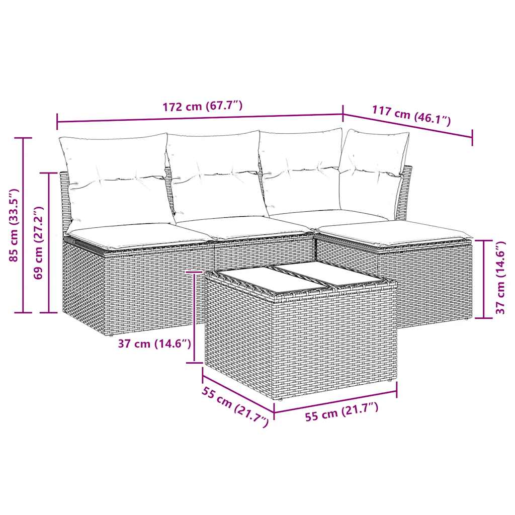 5-dijelni vrtni set sofa s jastucima bež od poliratana