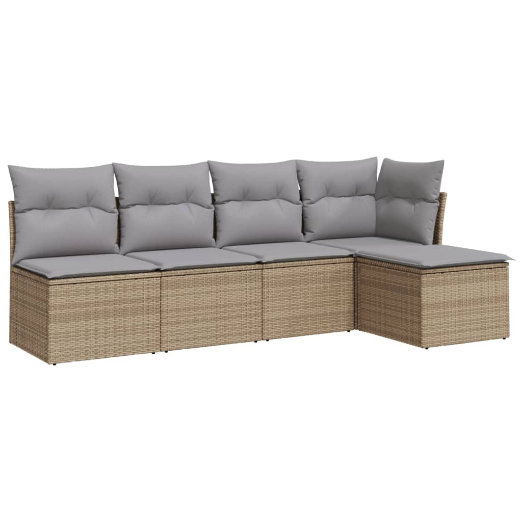 5-dijelni vrtni set sofa s jastucima bež od poliratana