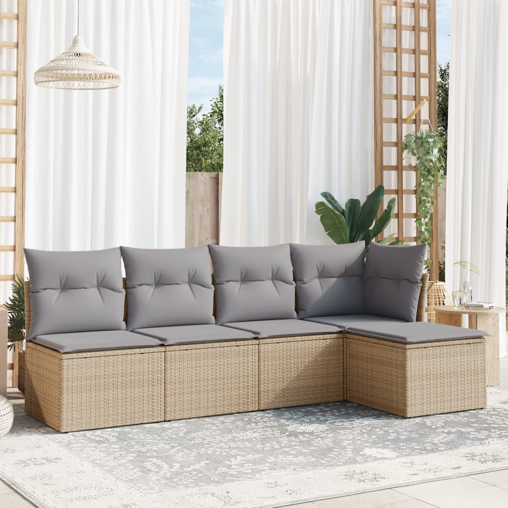 5-dijelni vrtni set sofa s jastucima bež od poliratana
