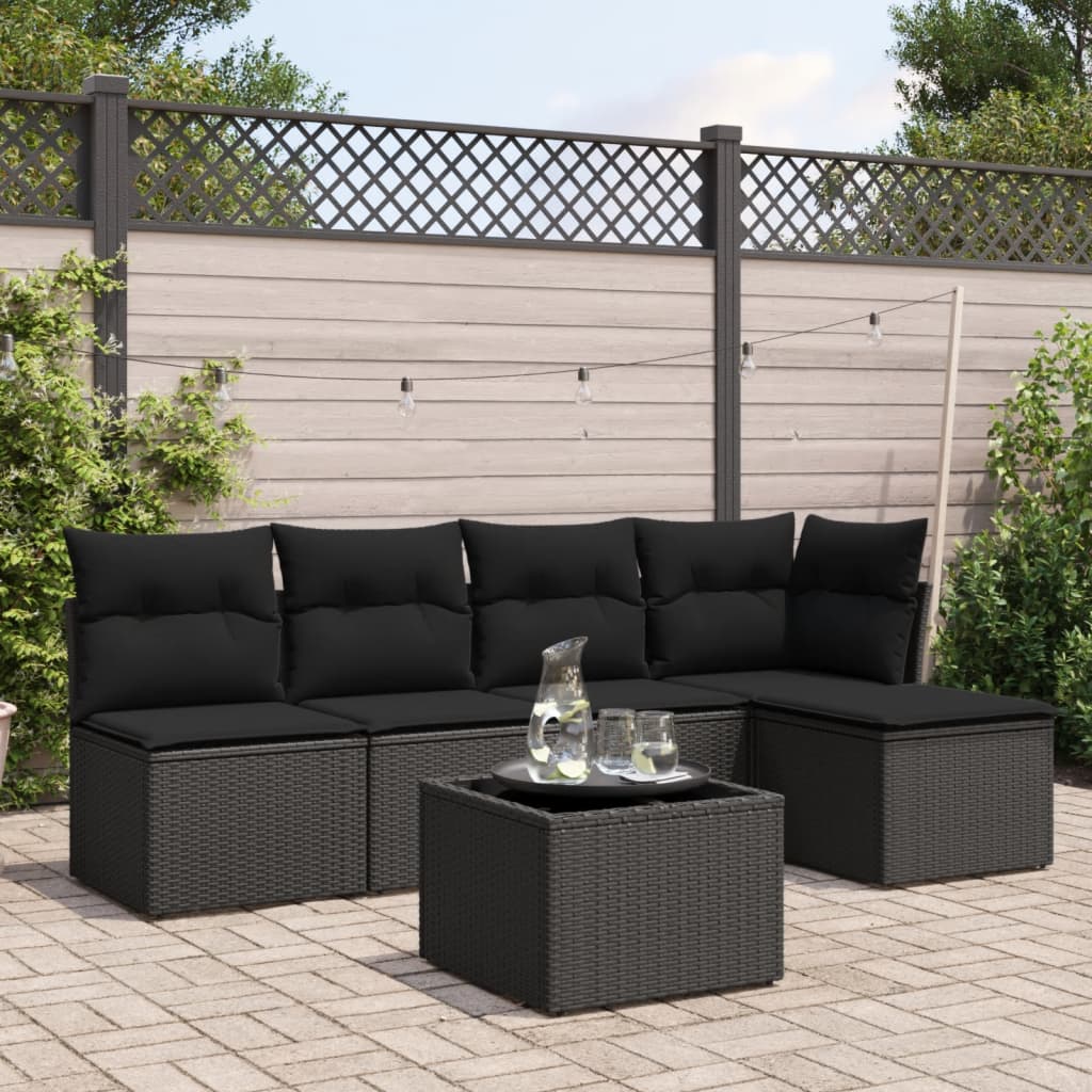6-dijelni set vrtnih sofa s jastucima crni od poliratana