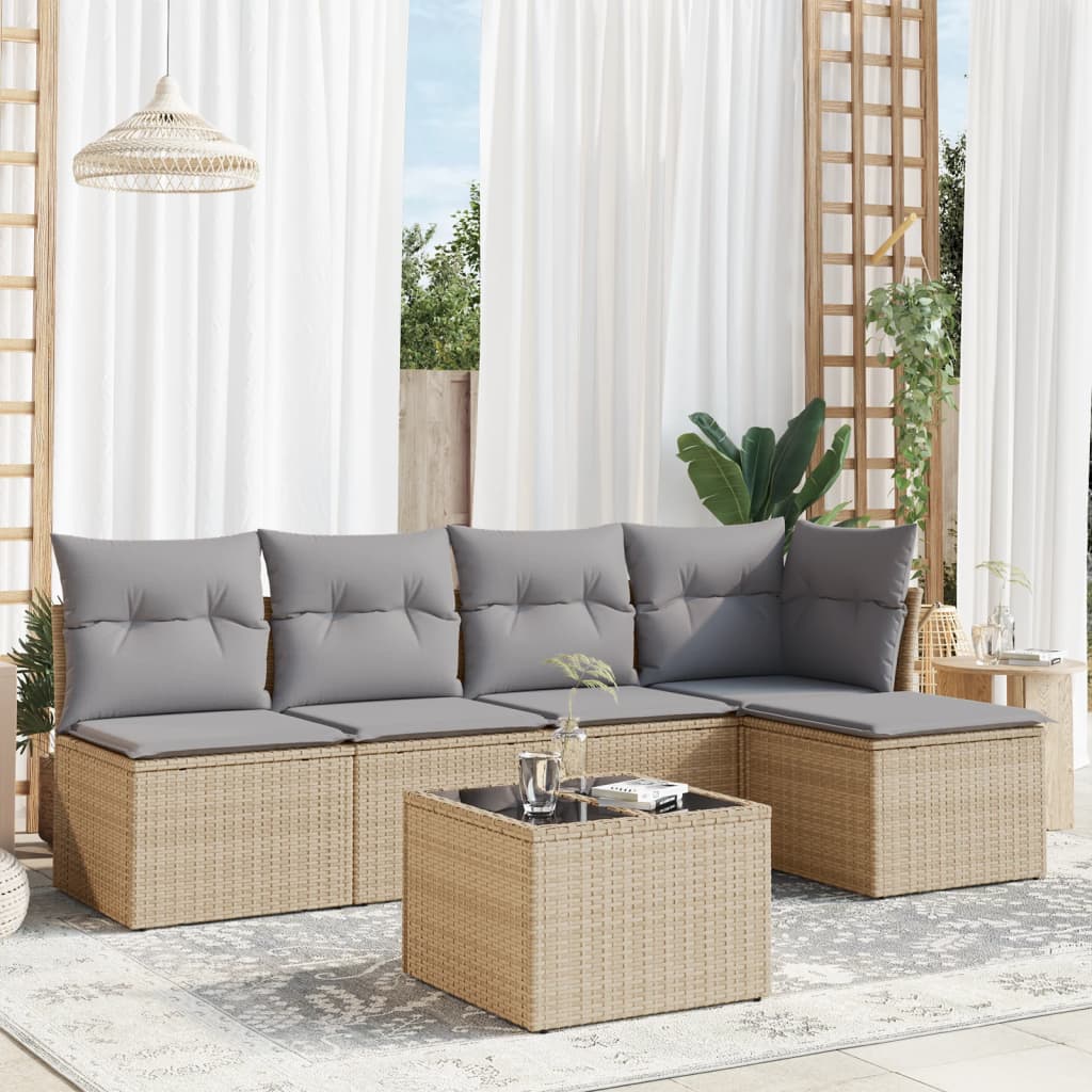 6-dijelni set vrtnih sofa s jastucima bež od poliratana