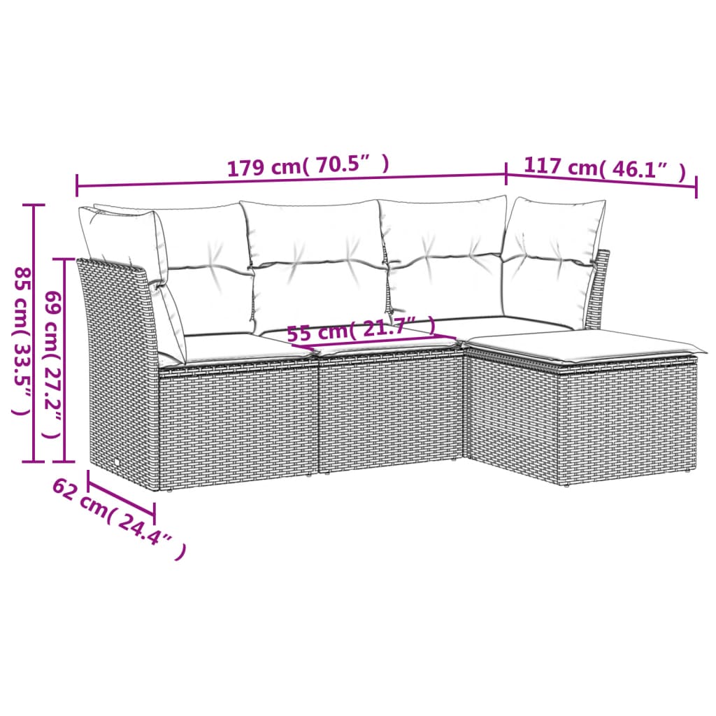 4-dijelni set vrtnih sofa s jastucima svijetlosivi poliratan