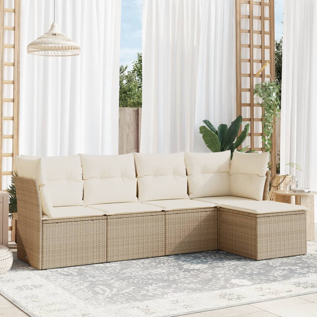 5-dijelni vrtni set sofa s jastucima bež od poliratana