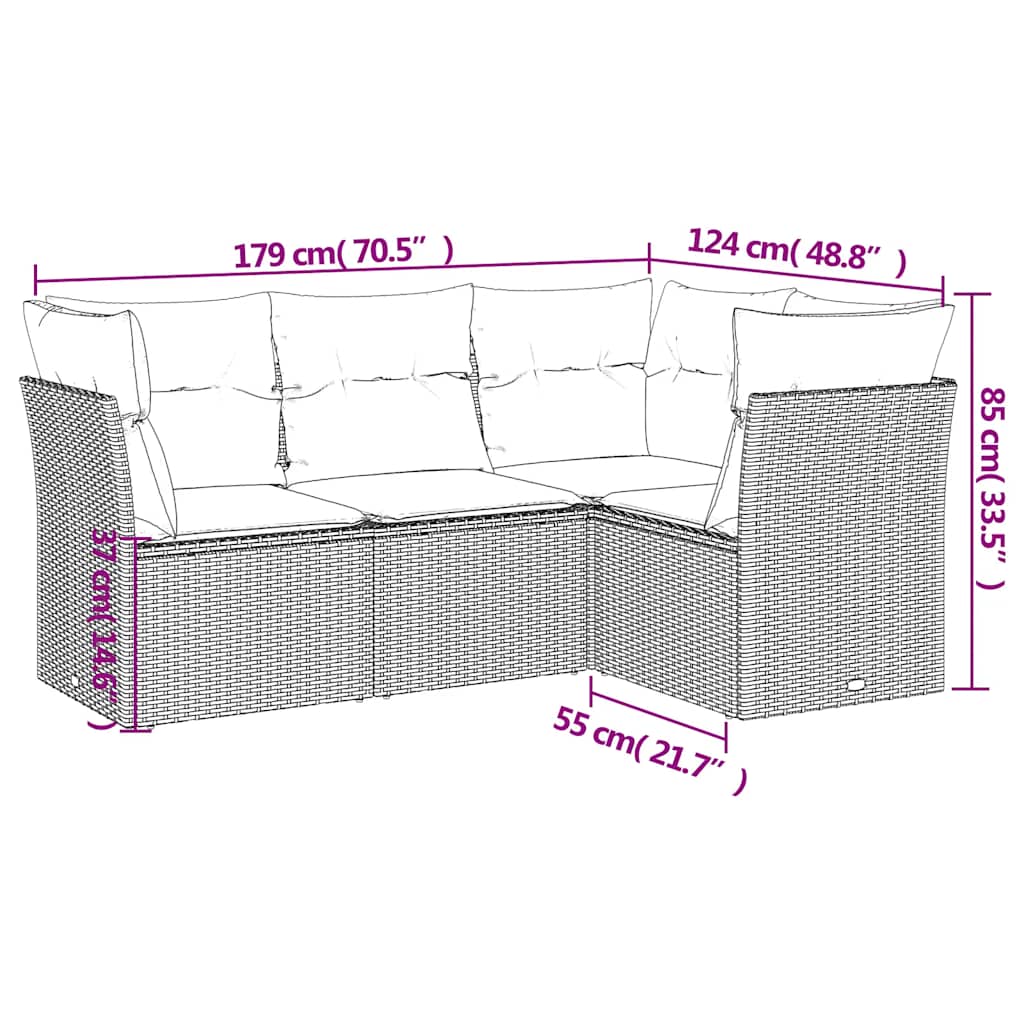 4-dijelni set vrtnih sofa od poliratana s jastucima crni