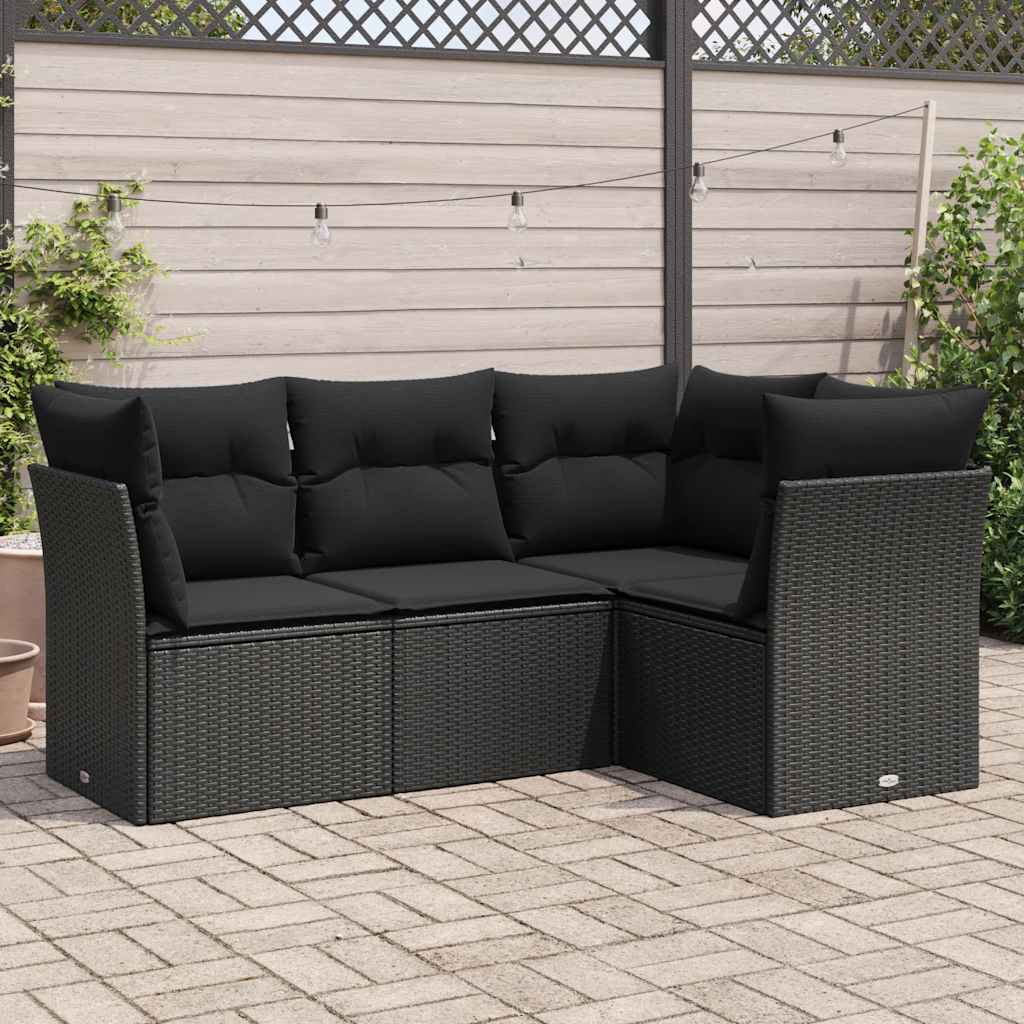 4-dijelni set vrtnih sofa od poliratana s jastucima crni