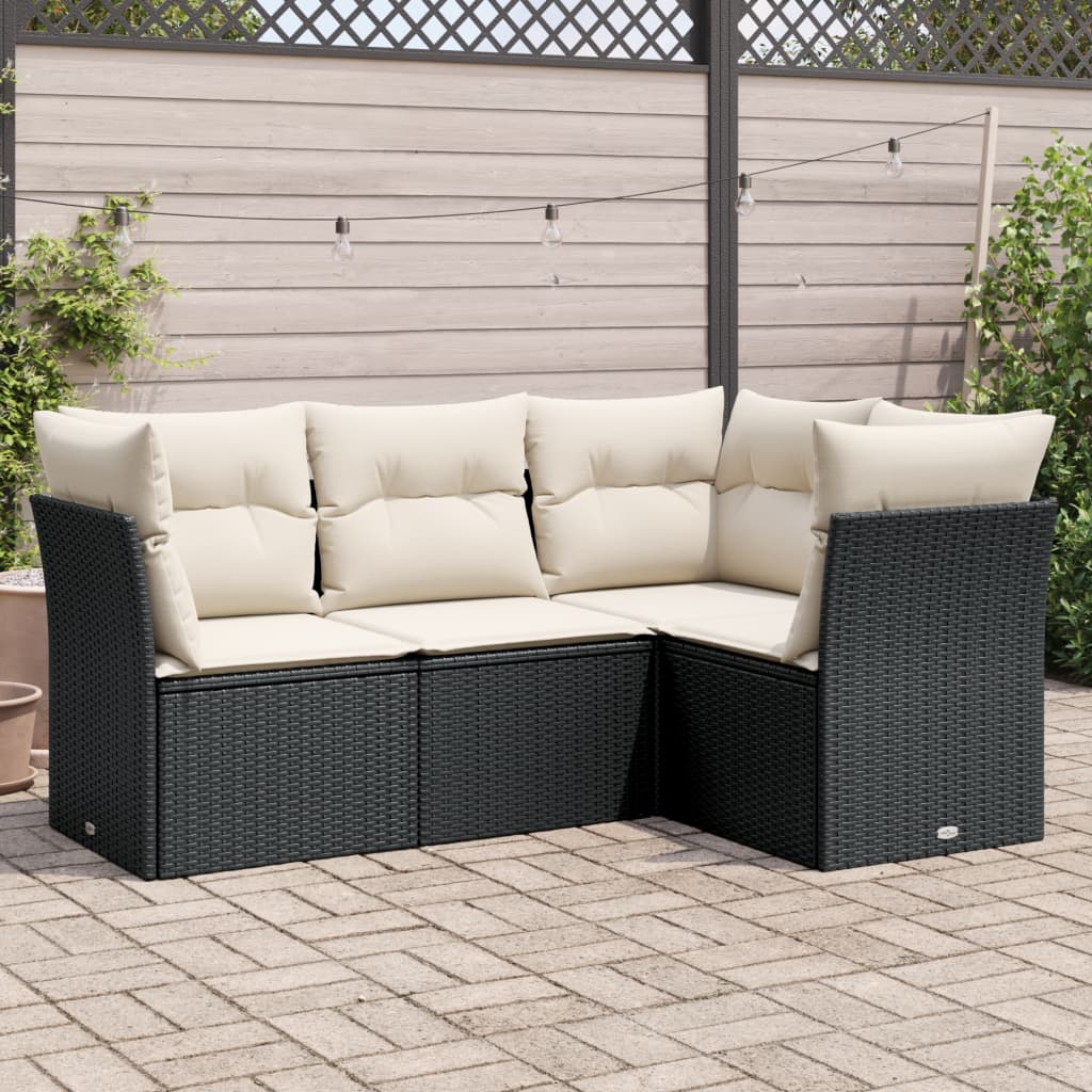 4-dijelni set vrtnih sofa od poliratana s jastucima crni