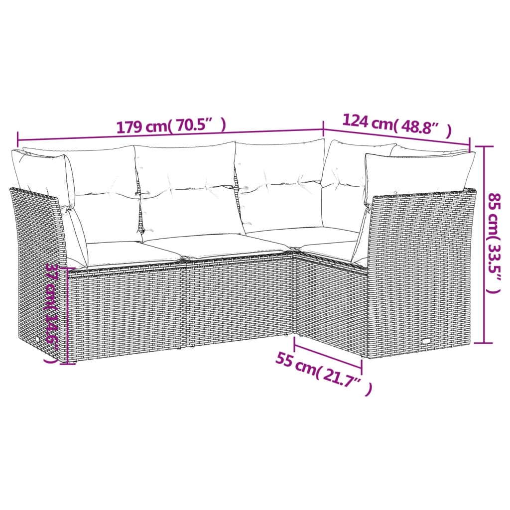 4-dijelni set vrtnih sofa s jastucima bež od poliratana