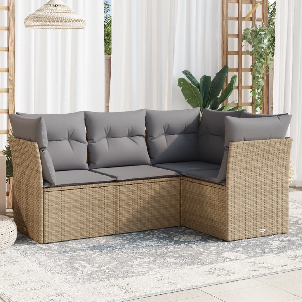 4-dijelni set vrtnih sofa s jastucima bež od poliratana