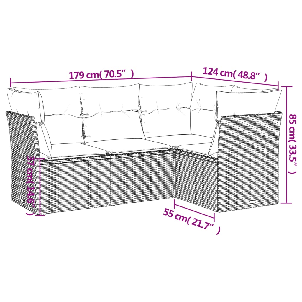 4-dijelni set vrtnih sofa od poliratana s jastucima sivi