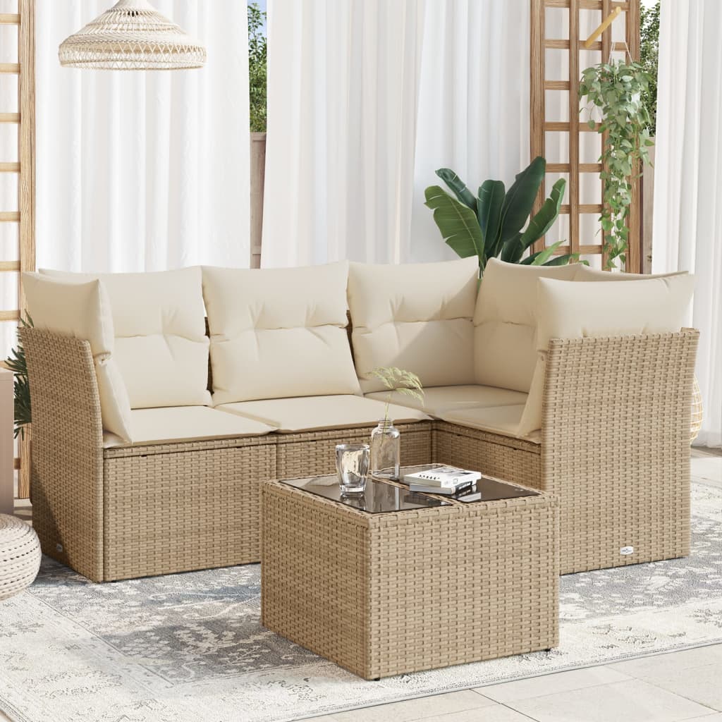 5-dijelni vrtni set sofa s jastucima bež od poliratana