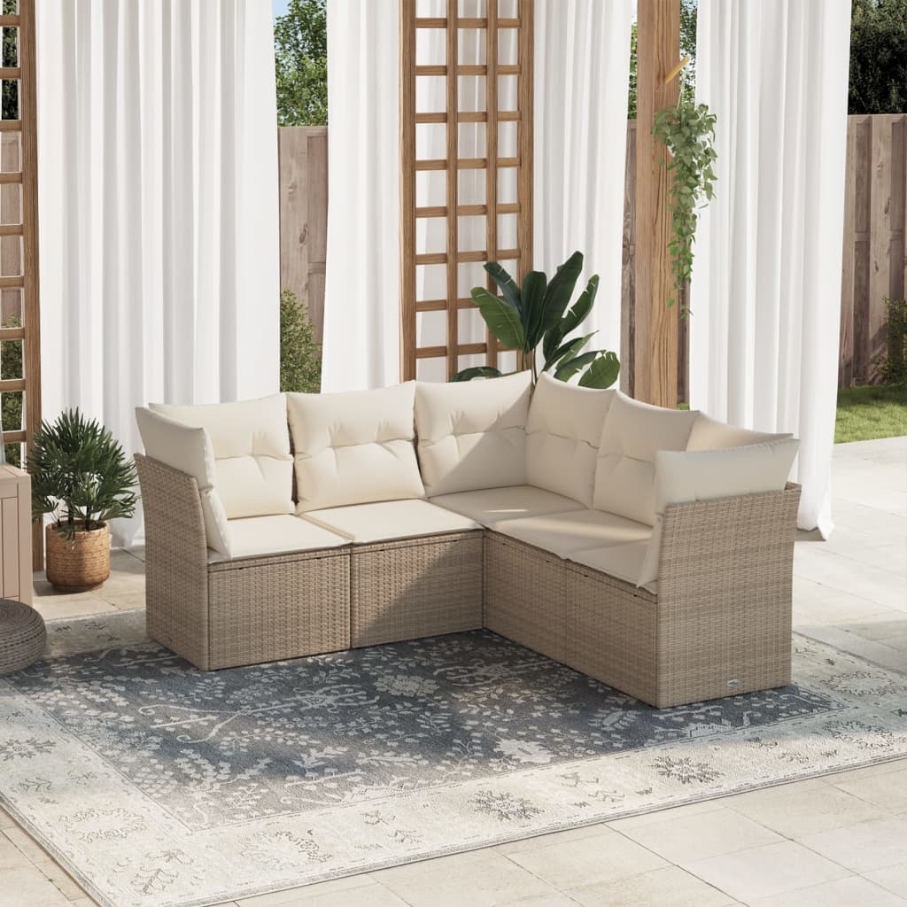 5-dijelni vrtni set sofa s jastucima bež od poliratana
