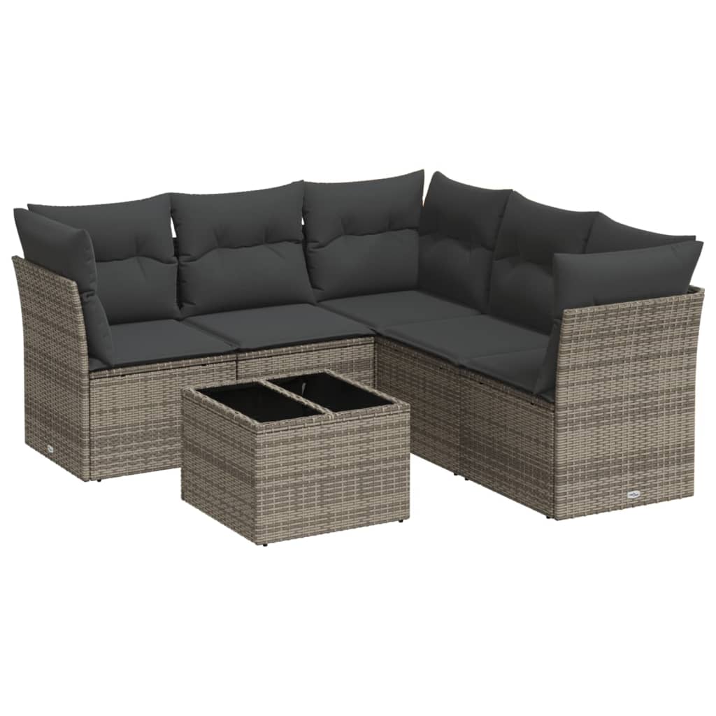 6-dijelni set vrtnih sofa od poliratana s jastucima sivi