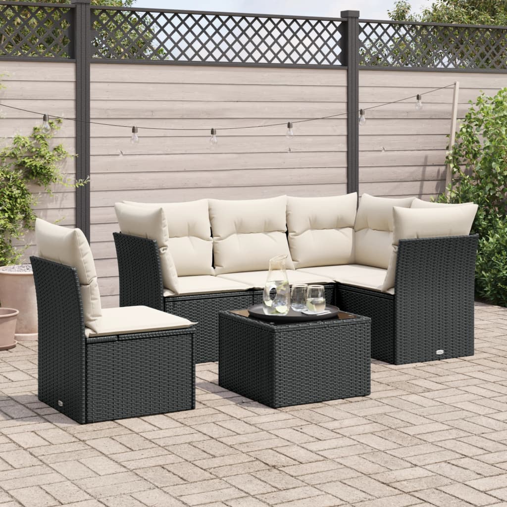 6-dijelni set vrtnih sofa s jastucima crni od poliratana