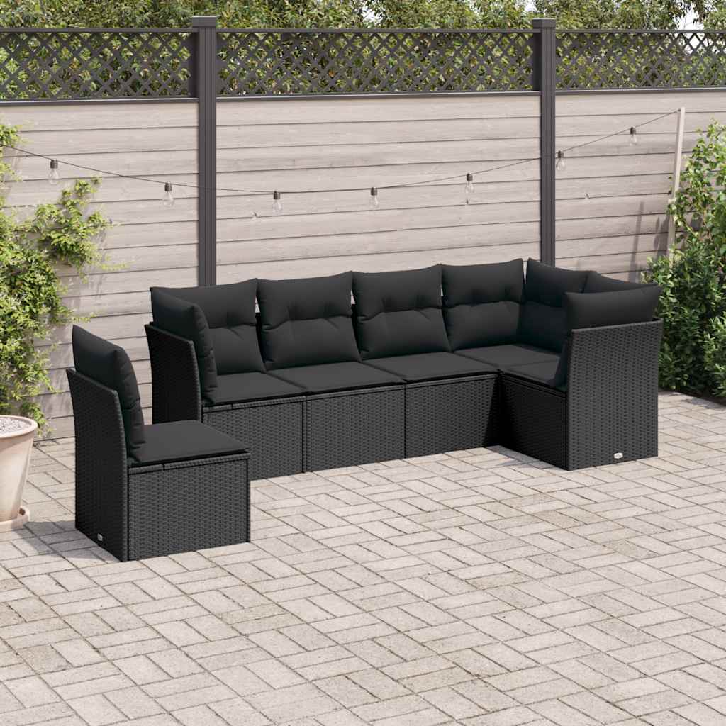 6-dijelni set vrtnih sofa s jastucima crni od poliratana