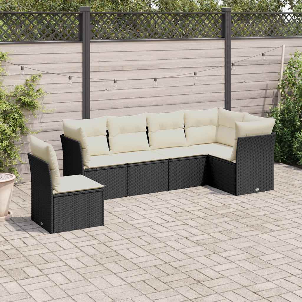 6-dijelni set vrtnih sofa s jastucima crni od poliratana