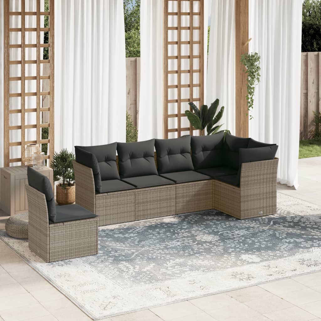 6-dijelni set vrtnih sofa od poliratana s jastucima sivi