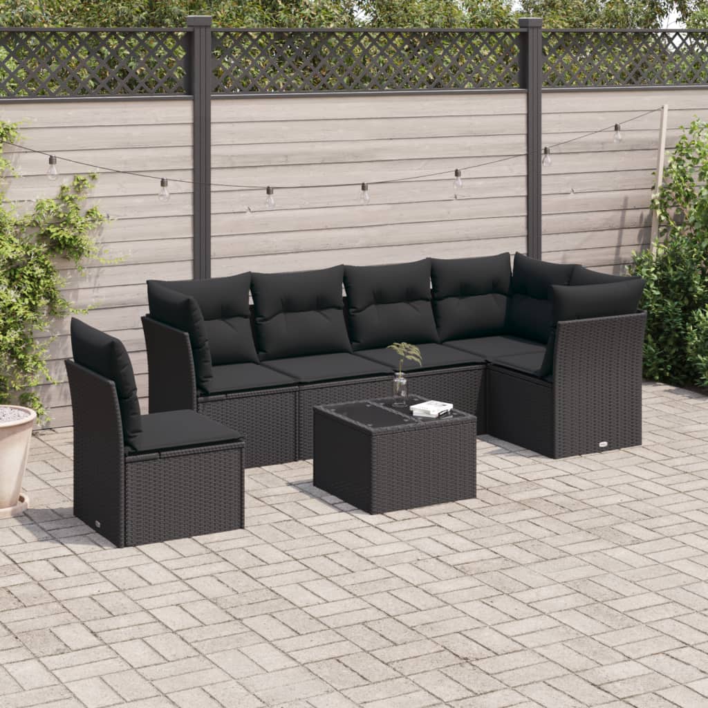 7-dijelni set vrtnih sofa od poliratana s jastucima crni