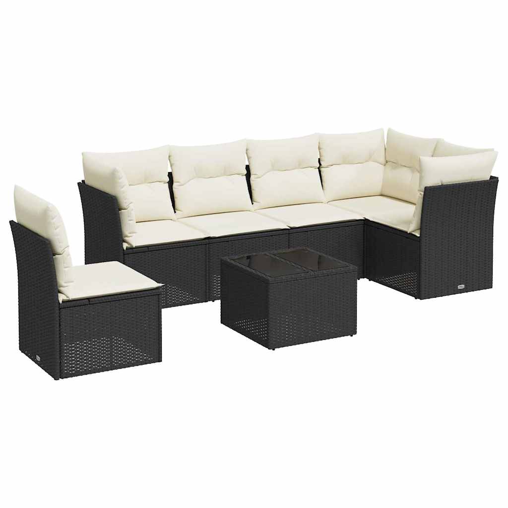 7-dijelni set vrtnih sofa od poliratana s jastucima crni Crna 234 x 124 x 69 cm