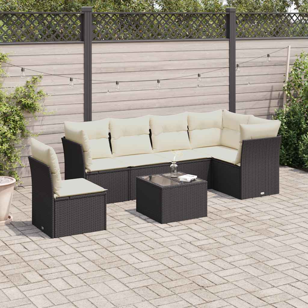 7-dijelni set vrtnih sofa od poliratana s jastucima crni Crna 234 x 124 x 69 cm
