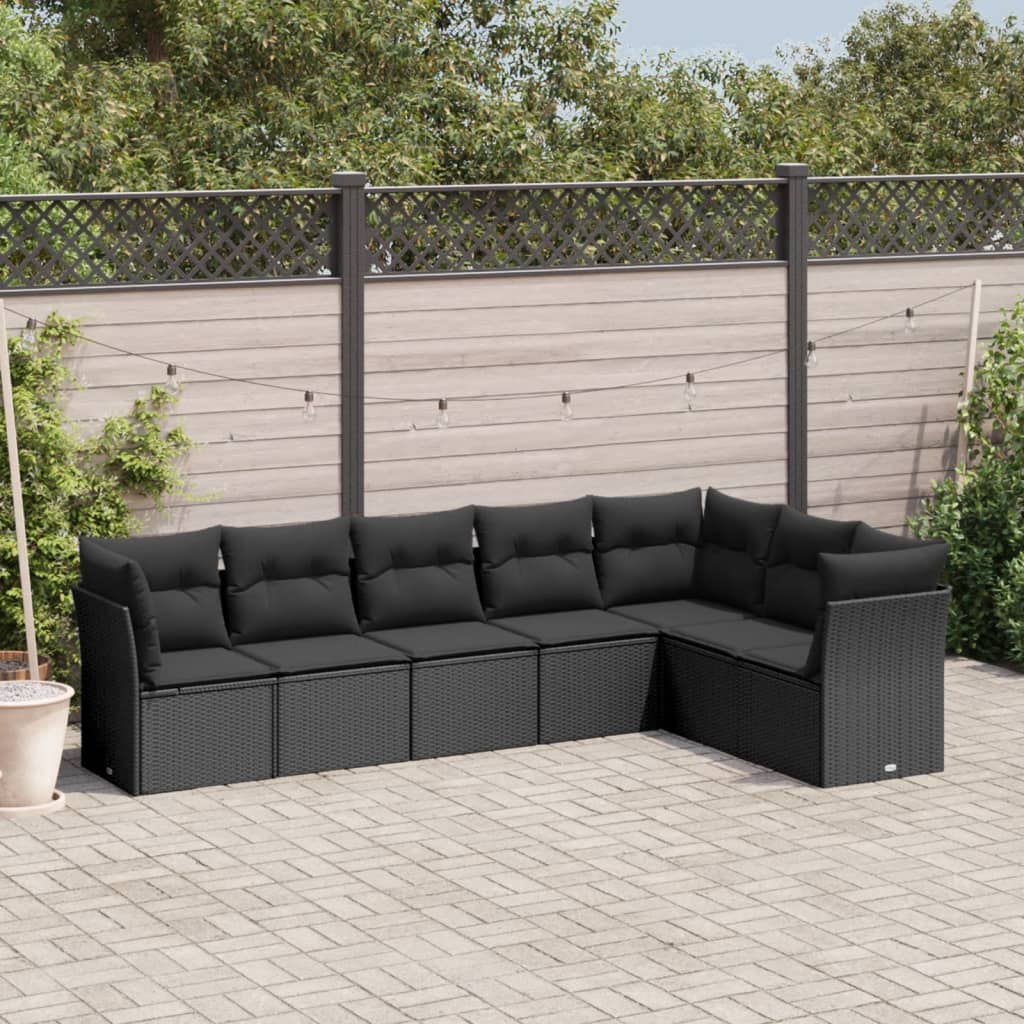 7-dijelni set vrtnih sofa od poliratana s jastucima crni
