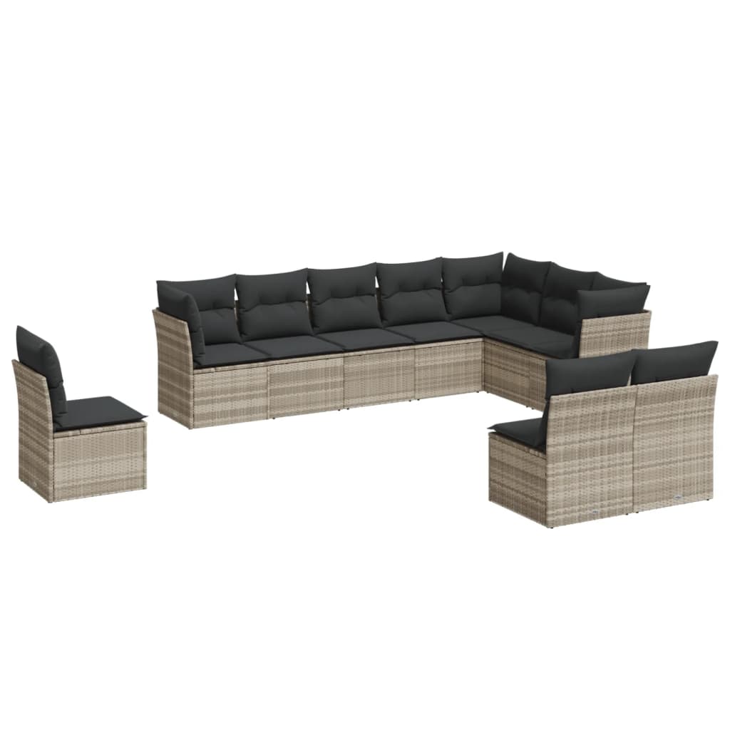 10-dijelni set vrtnih sofa poliratan s jastucima svijetlosivi