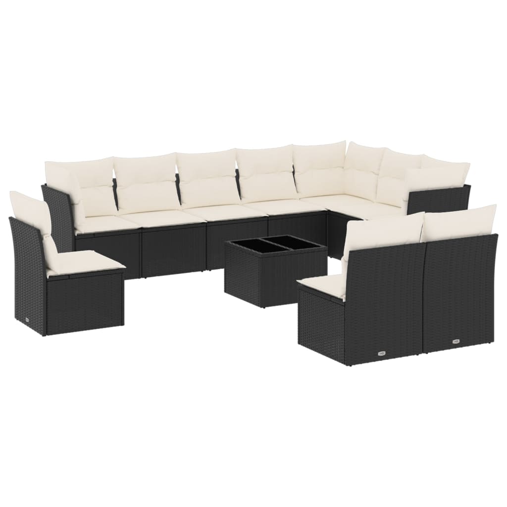 11-dijelni set vrtnih sofa od poliratana s jastucima crni