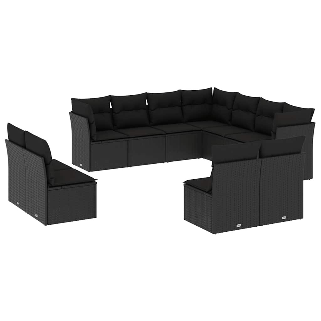 11-dijelni set vrtnih sofa od poliratana s jastucima crni