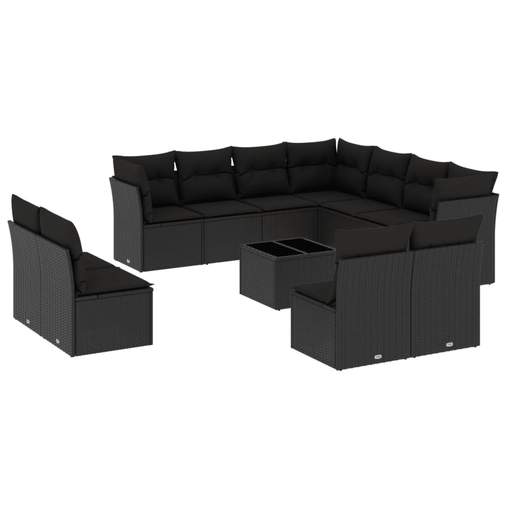 12-dijelni set vrtnih sofa od poliratana s jastucima crni