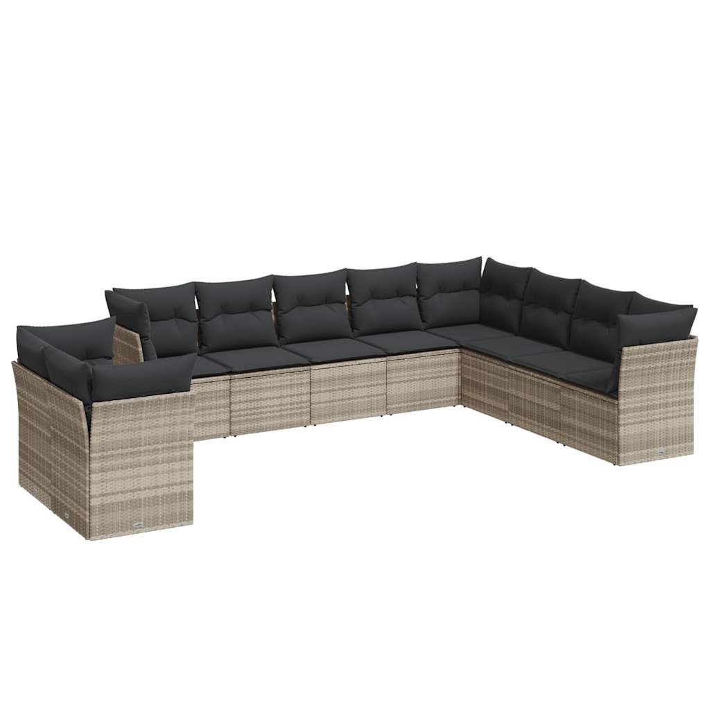 10-dijelni set vrtnih sofa poliratan s jastucima svijetlosivi