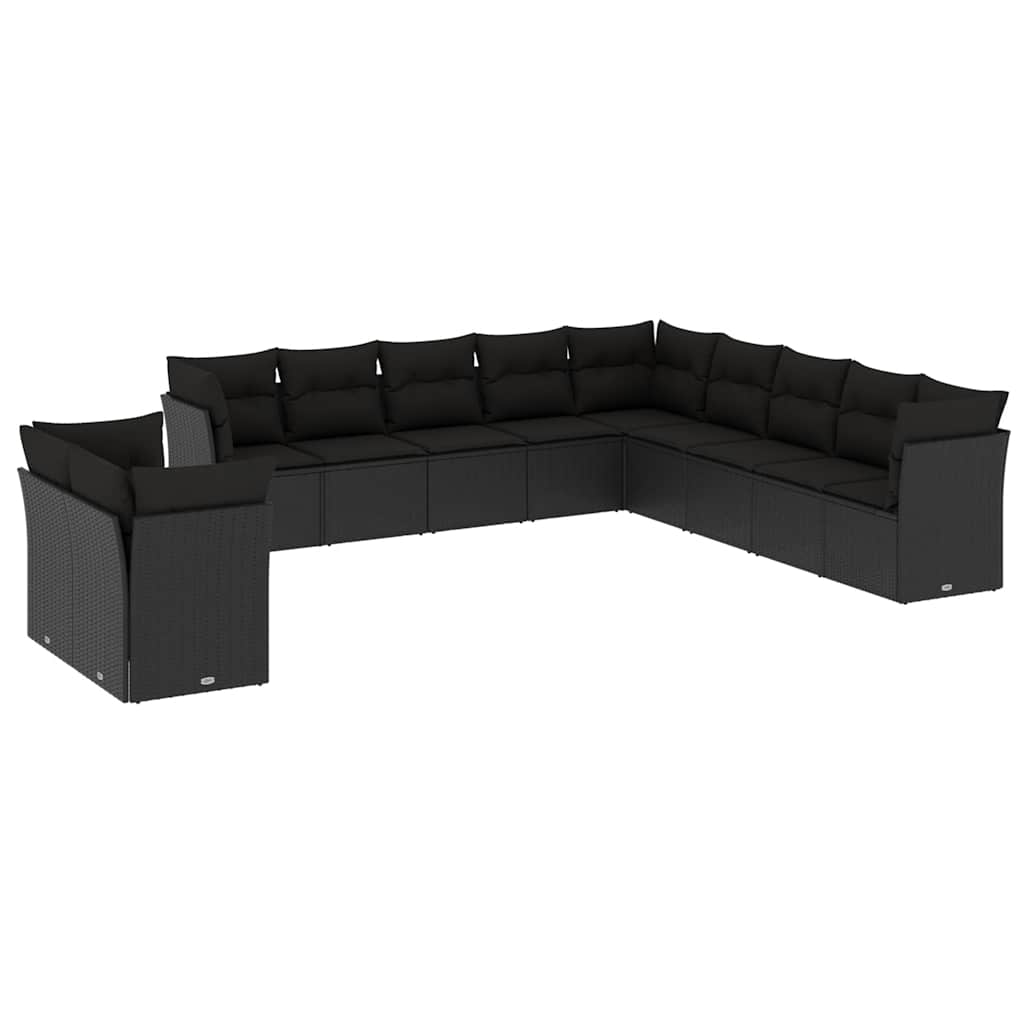 11-dijelni set vrtnih sofa od poliratana s jastucima crni