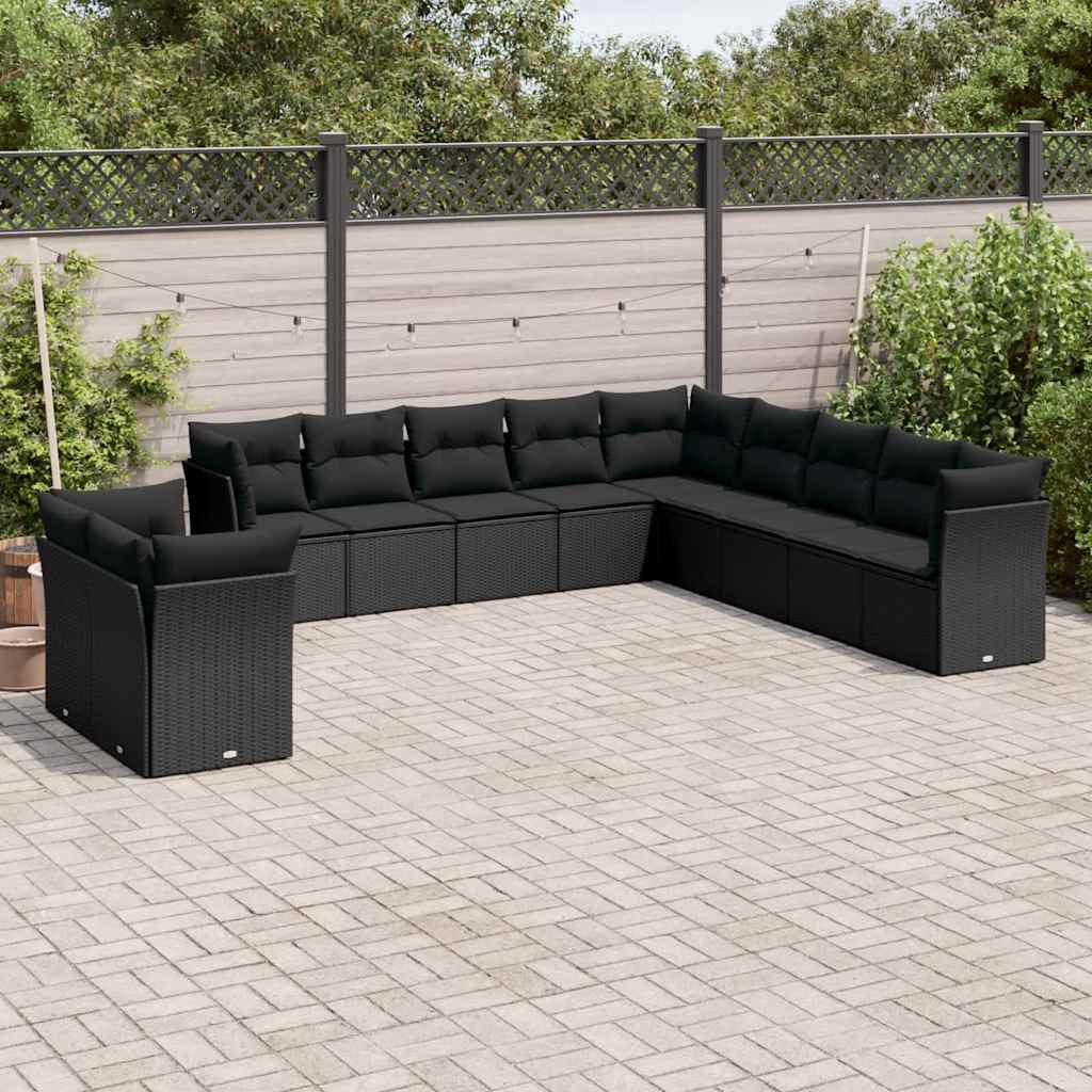 11-dijelni set vrtnih sofa od poliratana s jastucima crni