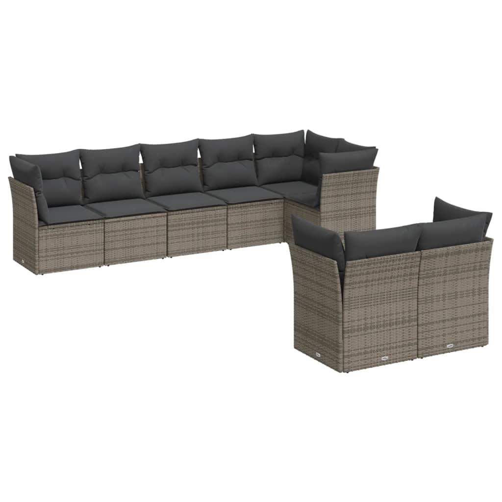 8-dijelni set vrtnih sofa od poliratana s jastucima sivi