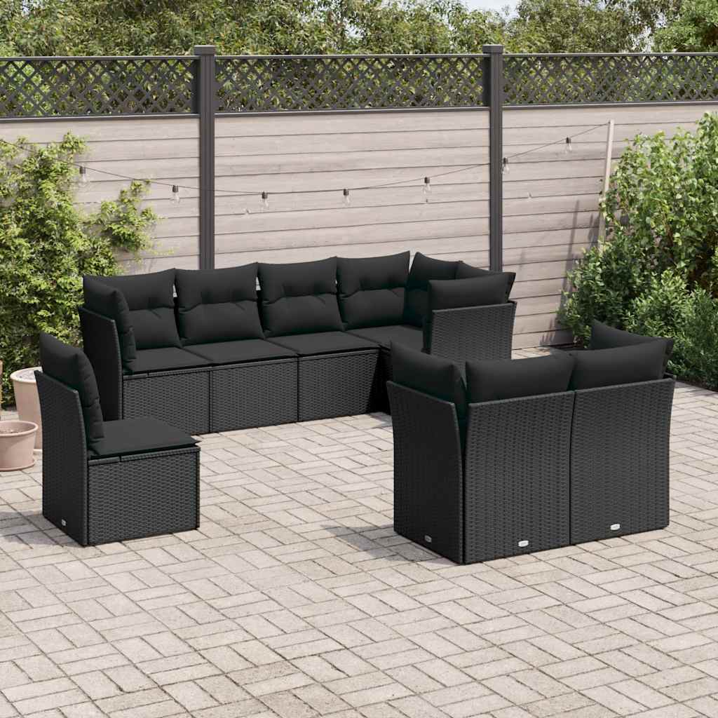 8-dijelni set vrtnih sofa od poliratana s jastucima crni