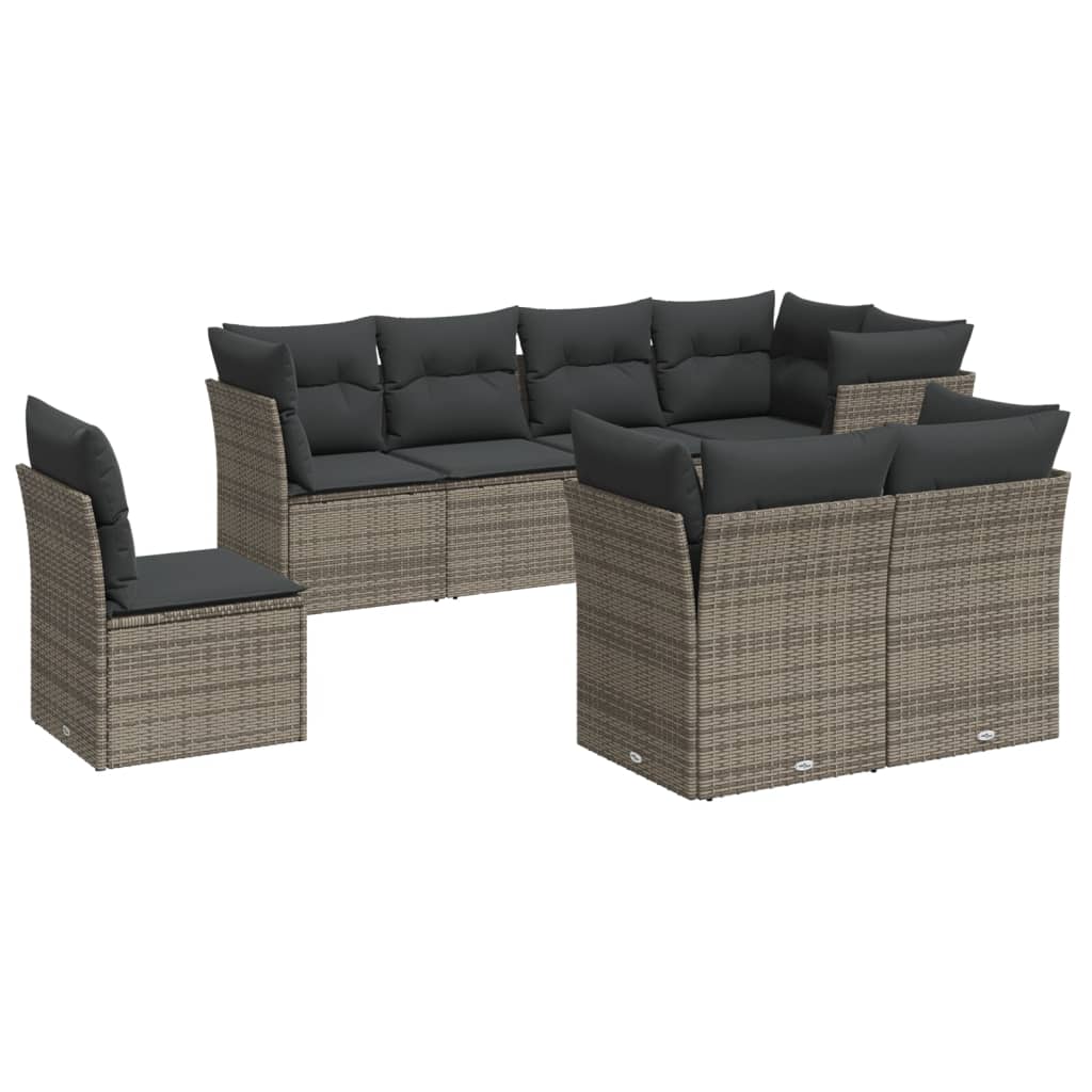 8-dijelni set vrtnih sofa od poliratana s jastucima sivi