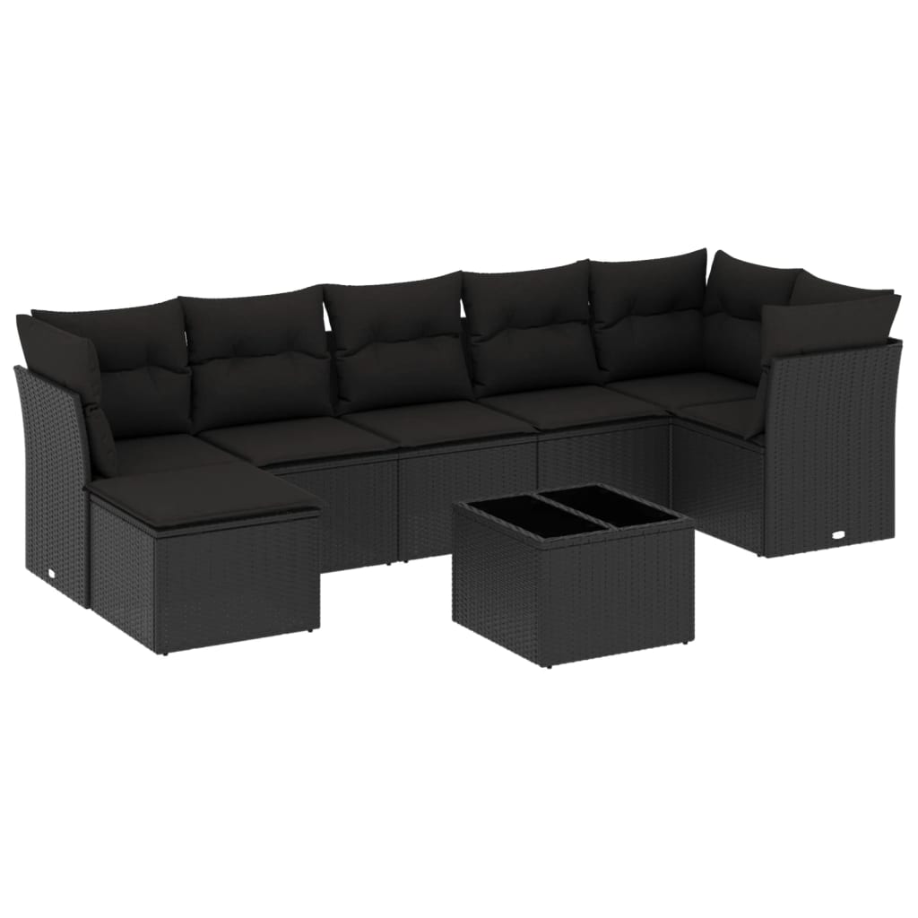 8-dijelni set vrtnih sofa od poliratana s jastucima crni