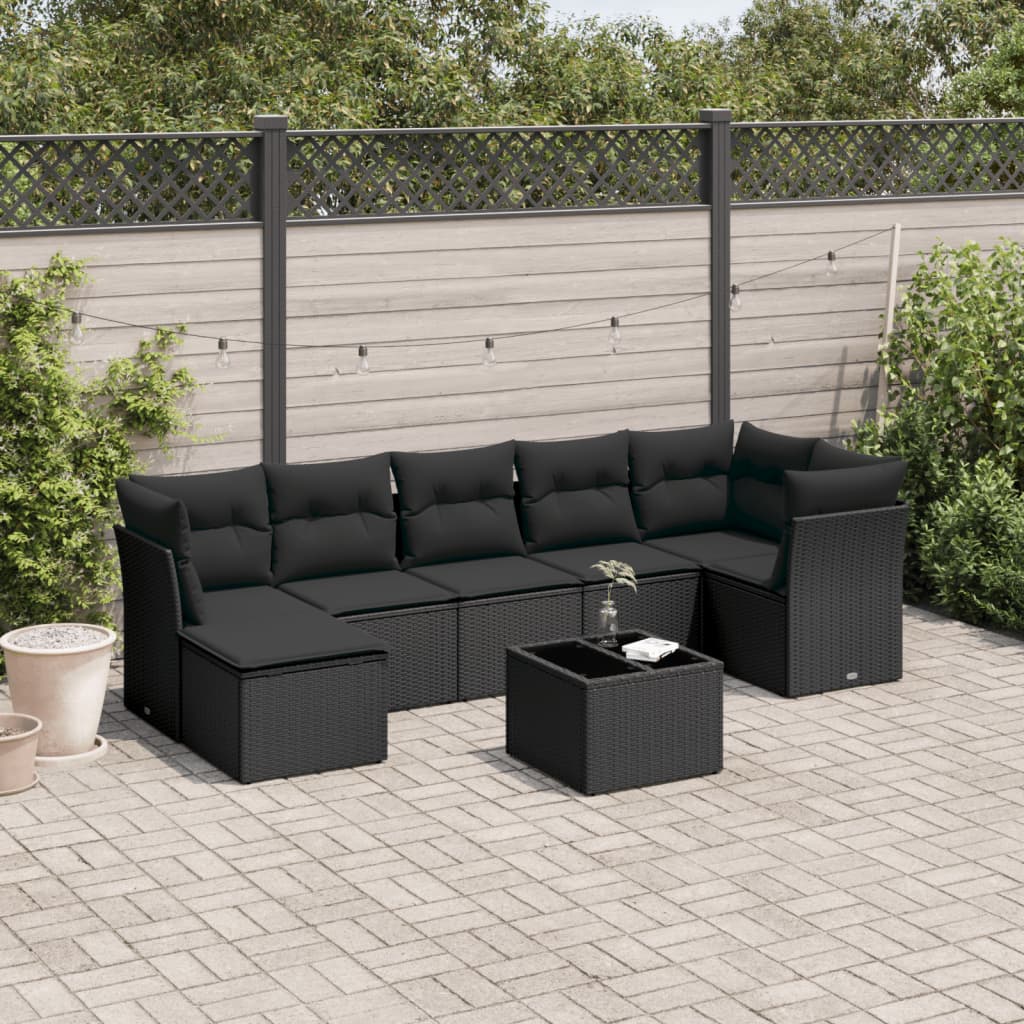8-dijelni set vrtnih sofa od poliratana s jastucima crni