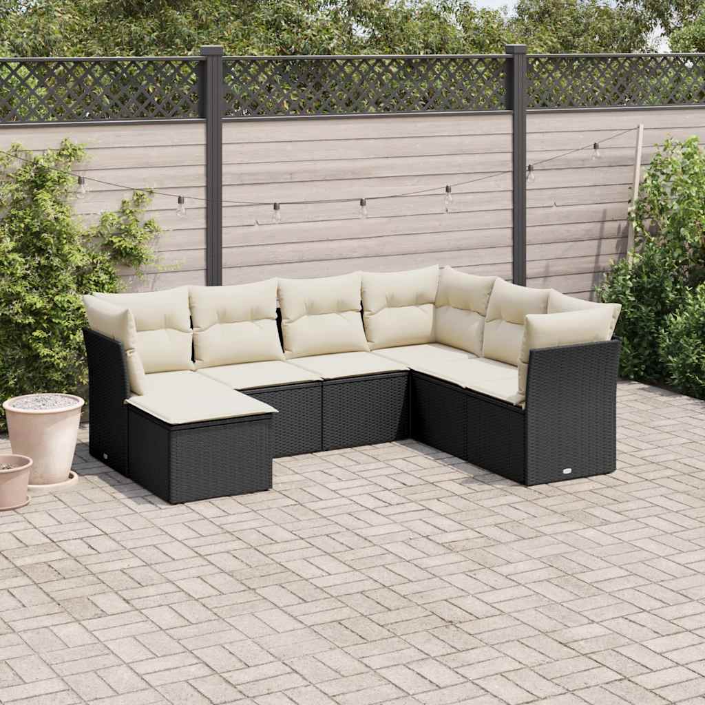 7-dijelni set vrtnih sofa od poliratana s jastucima crni