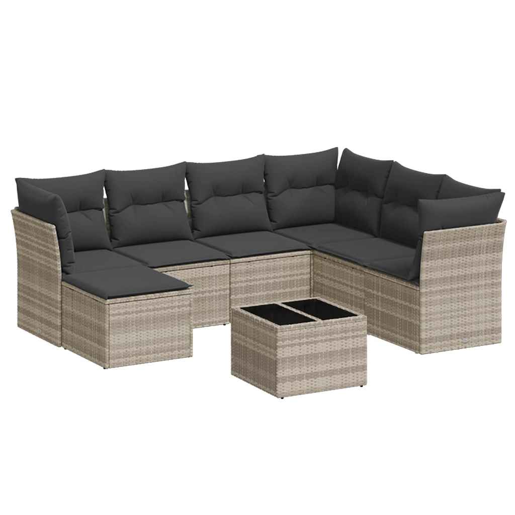 8-dijelni set vrtnih sofa od poliratana s jastucima svjetlosivi