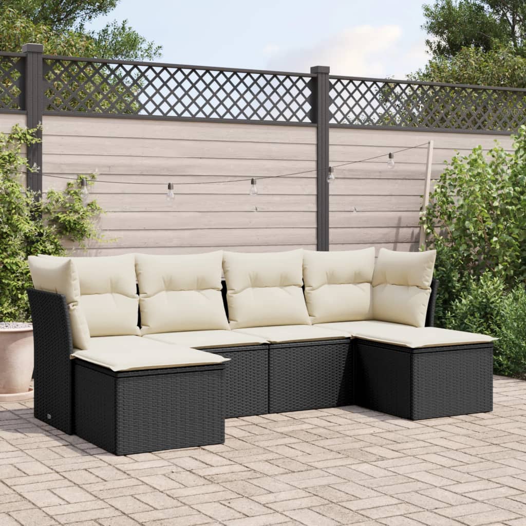 6-dijelni set vrtnih sofa s jastucima crni od poliratana Crna 234 x 117 x 69 cm
