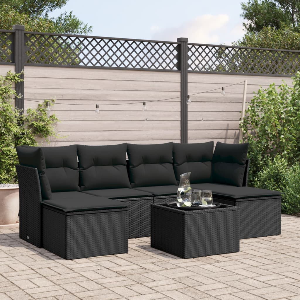 7-dijelni set vrtnih sofa od poliratana s jastucima crni