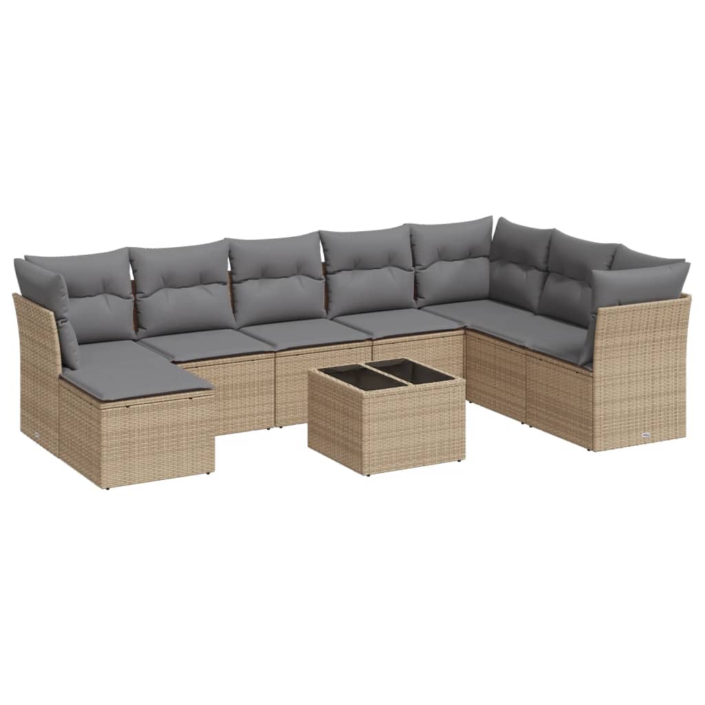 9-dijelni set vrtnih sofa s jastucima bež od poliratana