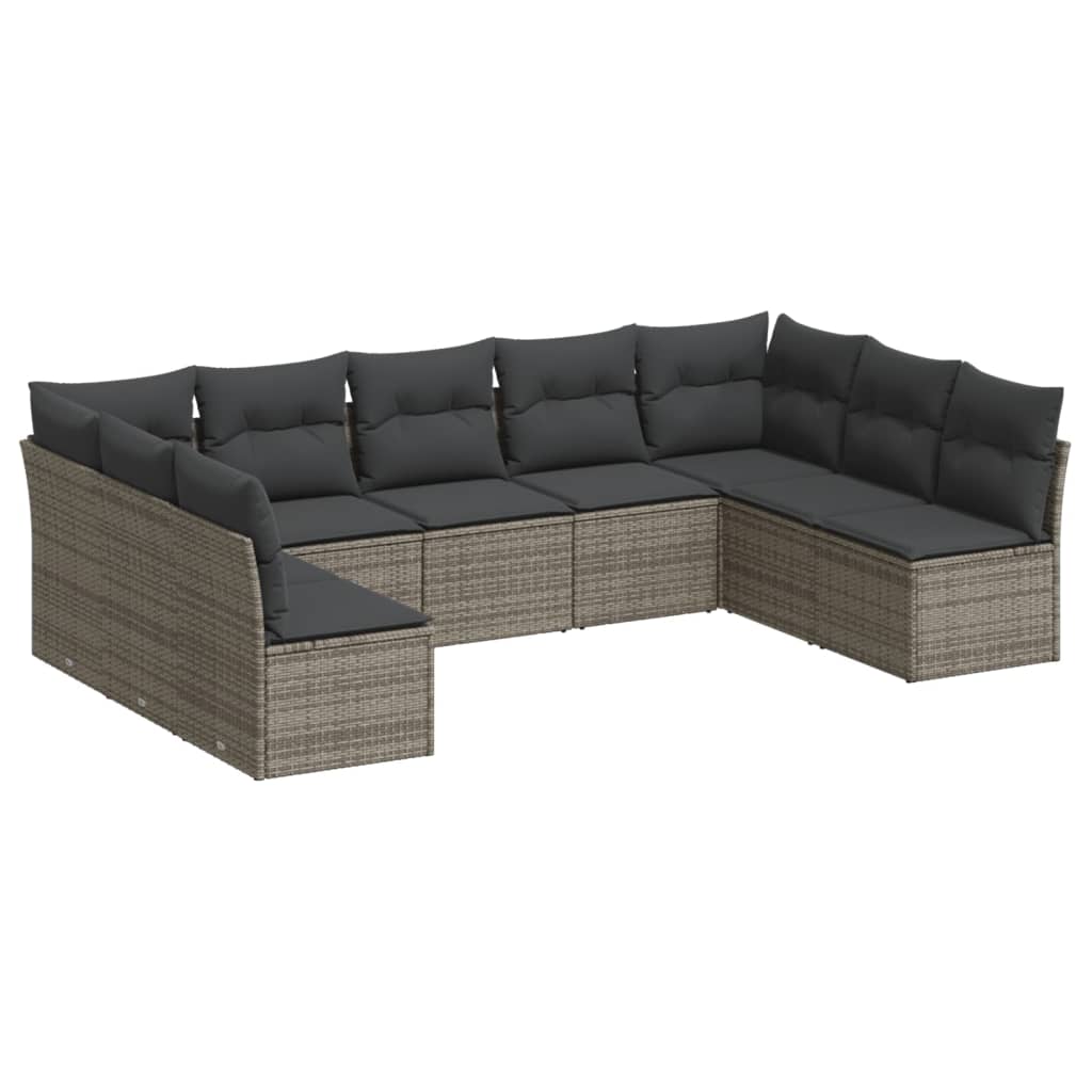 9-dijelni set vrtnih sofa od poliratana s jastucima sivi