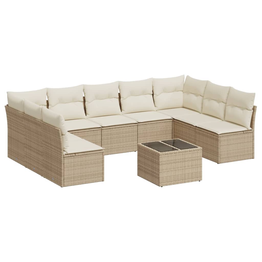 10-dijelni set vrtnih sofa s jastucima bež od poliratana