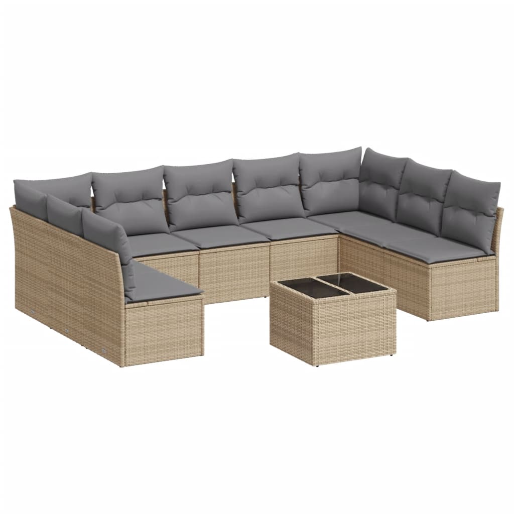 10-dijelni set vrtnih sofa s jastucima bež od poliratana