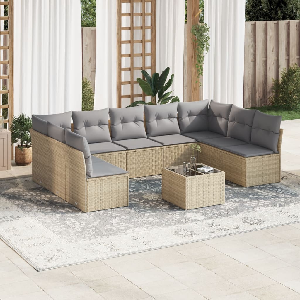 10-dijelni set vrtnih sofa s jastucima bež od poliratana