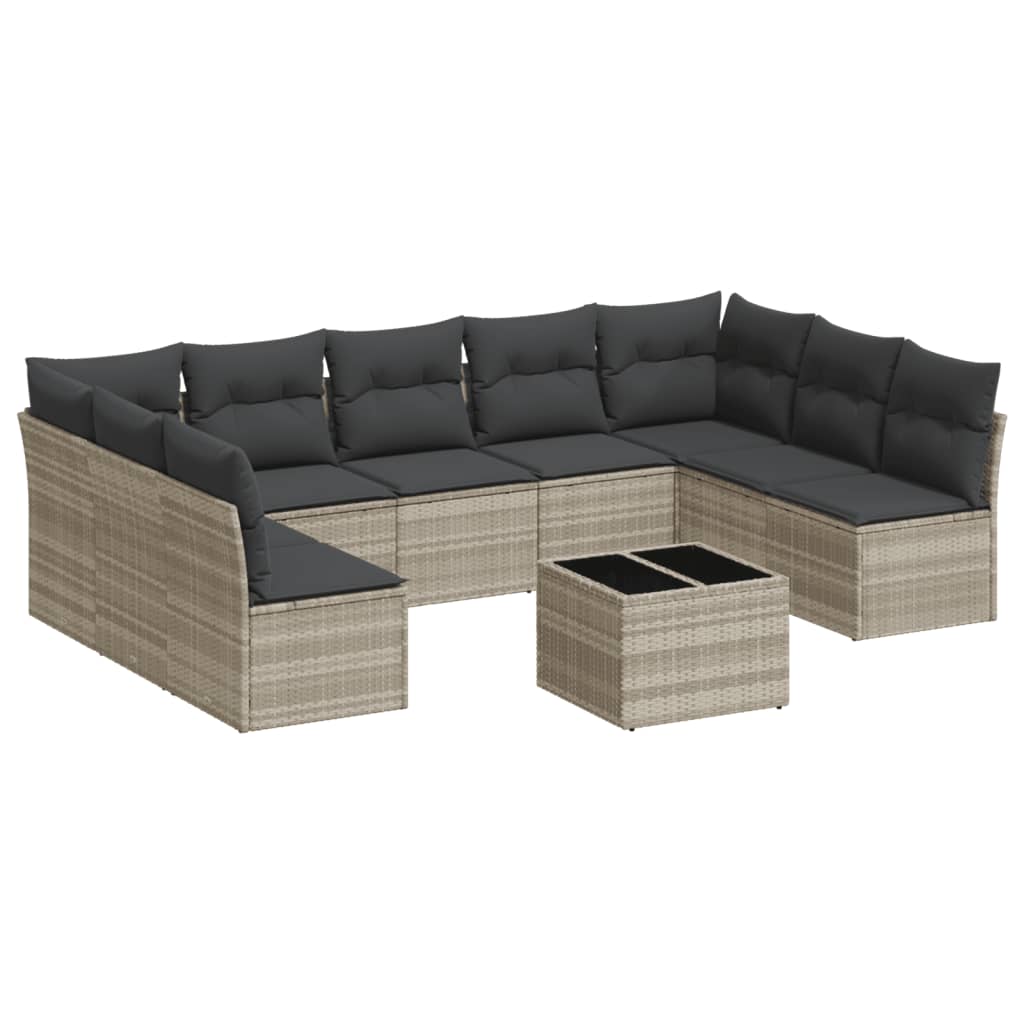 10-dijelni set vrtnih sofa poliratan s jastucima svijetlosivi
