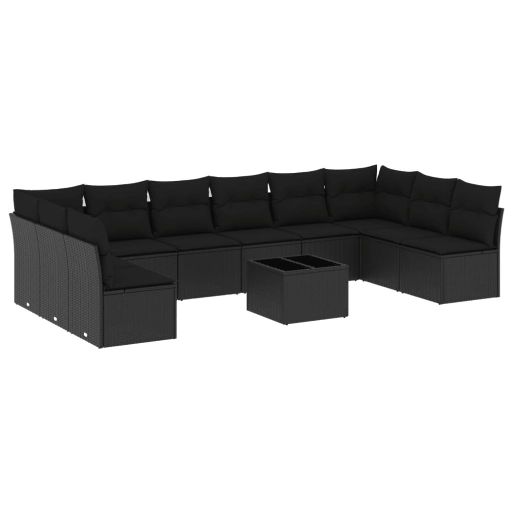 11-dijelni set vrtnih sofa od poliratana s jastucima crni