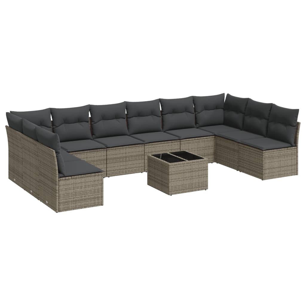 11-dijelni set vrtnih sofa od poliratana s jastucima sivi